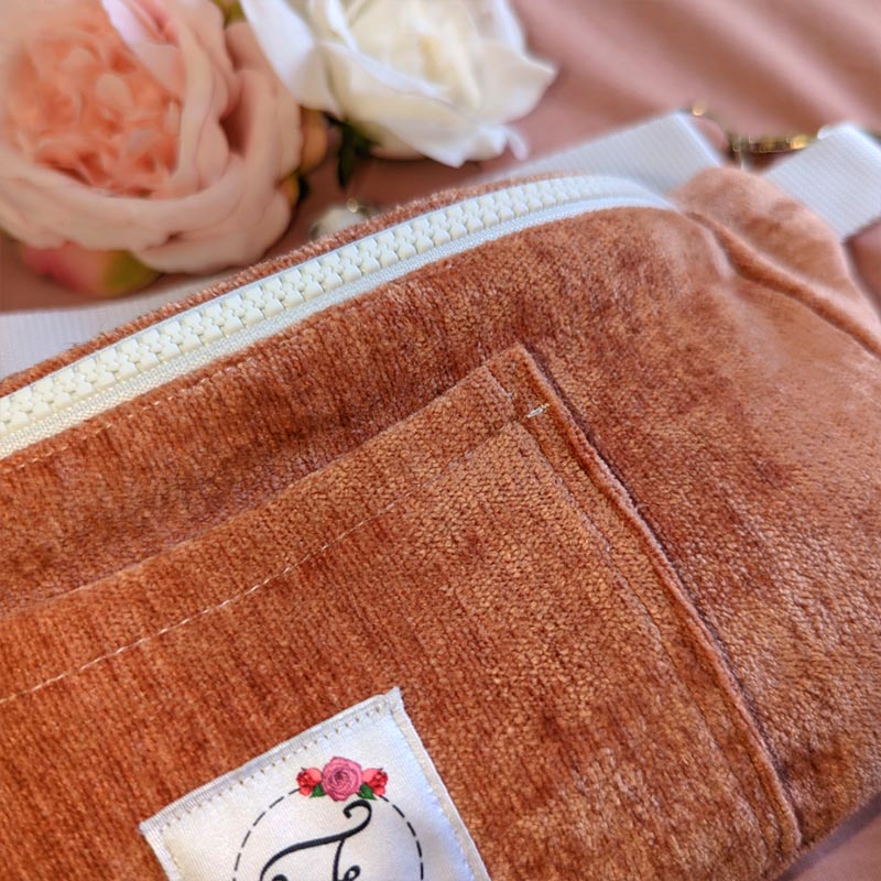 PÁTHI Sacoche banane upcyclée velours rose (taille unique) (4)